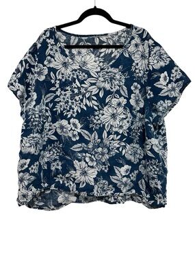 100% Linen Floral Short Sleeve Top
